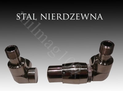 Mera Term Zestaw zaworów grzejnikowych termostatycznych LUX prawy STAL NIERDZEWN