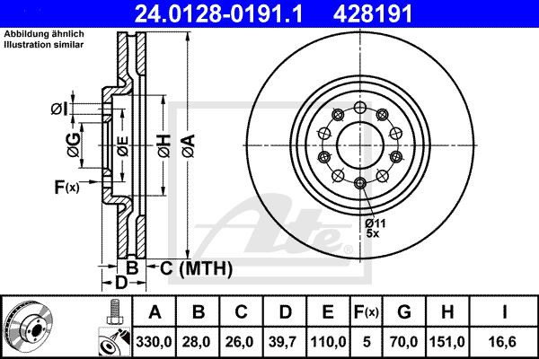 ATE 24.0128-0191.1 TARCZA HAMULC. ALFA ROMEO 159 05- PRZÓD BRERA GIULIETTA 51731