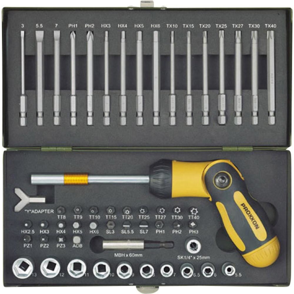 Proxxon Industrial Bity Industrial 23104 TORX wewnętrzny sześciokąt płaski krzyżakowy Pozidriv krzyżakowy Phillips 54 szt