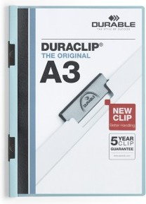 Duraclip Durable A3, Skoroszyt zaciskowy A3, 1-60 kartek, kolor niebieski
