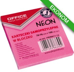 Office products PBS Bloczek samop. , 76x76mm, 1x100 kart., neon, różowy PB818-8