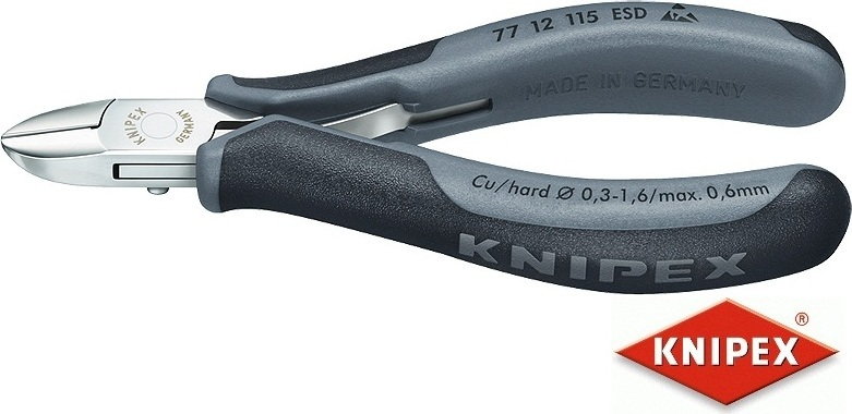Knipex szczypce tnące boczne dla elektroników, dwukomponentowe (77 12 115 ESD)
