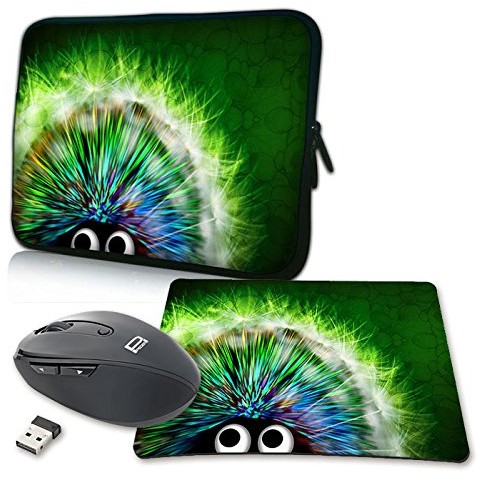 Pedea Design pokrowiec na notebooka z ekranem o przekątnej do 15,6 cala (39,6 cm) z dołączoną podkładką pod mysz i myszą bezprzewodową, motyw Green Hedgehog (zielony jeż) 4048466917902