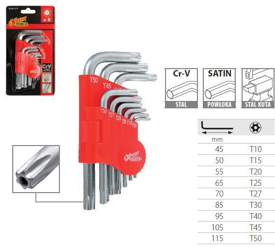 Modeco Komplet kluczy trzpieniowych torx - 9 szt. MN-54-106