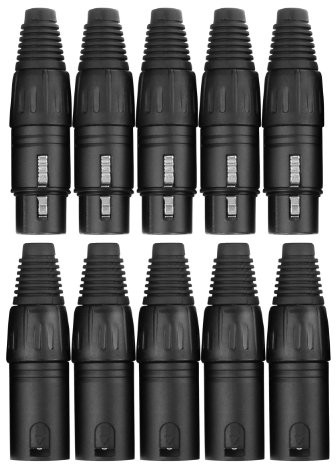 Pronomic komplet wtyczek, męskie XLR, 5 szt., żeńskie XLR, 5 szt. (do konfekcjonowania kabli, montażu, doskonały uchwyt kablowy odciążający zaciski, stabilna obudowa z odlewu ciśnieniowego, czarny 00030739