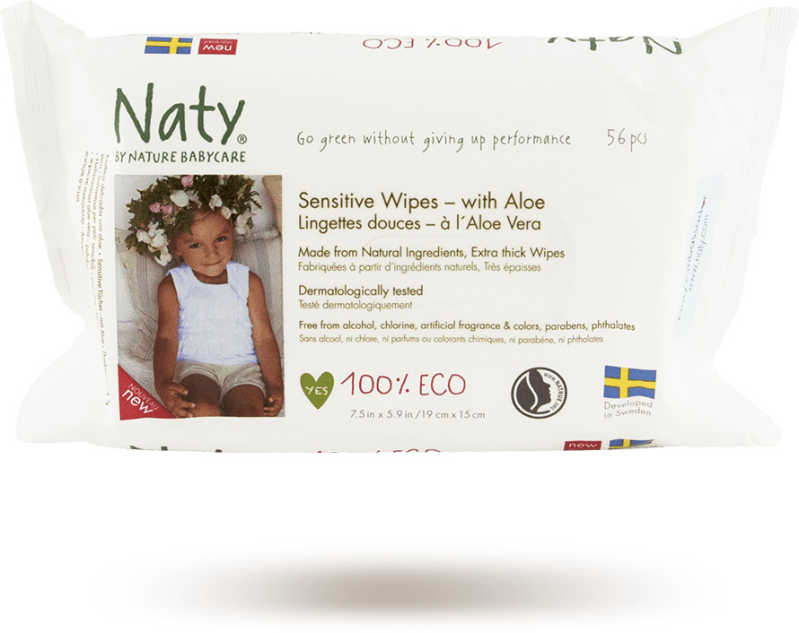 Naty Chusteczki ekologiczne Sensitiv Aloe 56szt. - z ekstraktem z rumianku i aloesu
