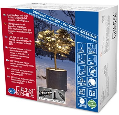 Konstsmide 6622 117 Micro LED łańcuch świetlny/na zewnętrzne (IP67)/izolowana/umgossen/z możliwością przyciemniania/120 ciepłe białe diody/Soft przewód