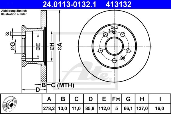 ATE TARCZA HAM 24.0113-0132.1 VW TRANSPORTER T2 1.6 70-79, 1.7 71-73, 2.0 75-79  24.0113-0132.1