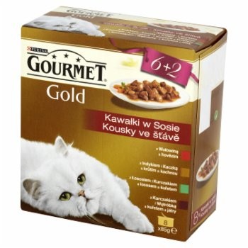 Фото - Корм для кішок Purina Gourmet Gold kawałki w sosie mix 8 (wołowina, indyk, łosoś, kurczak)