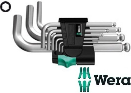 Wera Klucze imbus trzpieniowy krótkie z kulką chromowane 1,5-10mm 950 PKS/9 S (5133163001)