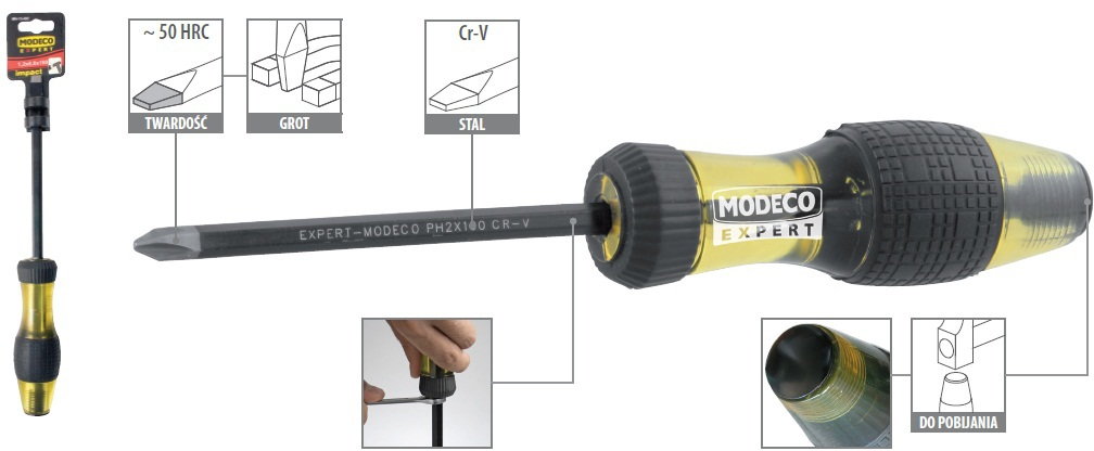 Modeco wkrętaki ślusarskie do pobijania, płaskie 50 HRC, magnesowane MN-13-004