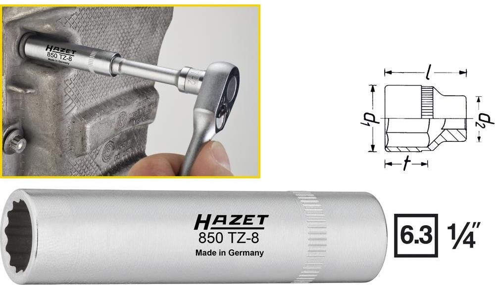 Hazet Nasadka 1/4 6 3 mm) 850TZ-8 wewnętrzny sześciokąt 8 mm Długość netto 50 mm