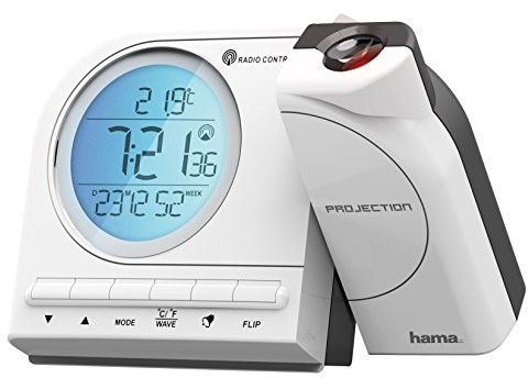 Hama termometr budzik radiowy projekcji (w zestawie, kalendarz, budzik, automatyczna regulacja czasu, projektor można obracać o 180 stopni) Biały 00104952