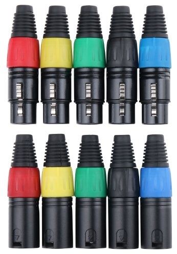 Pronomic komplet wtyczek, męskie XLR, 5 szt., żeńskie XLR, 5 szt. (do konfekcjonowania kabli, montażu, doskonały uchwyt kablowy odciążający zaciski, stabilna obudowa z odlewu ciśnieniowego, kolorowy 00030740
