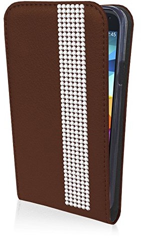 Flip Case espee pokrowiec ochronny Wallet ze strasem, silikonowe etui typu bumper i magnetycznym zamknięciem dla Samsung Galaxy S5 SM-900 °F, brązowy