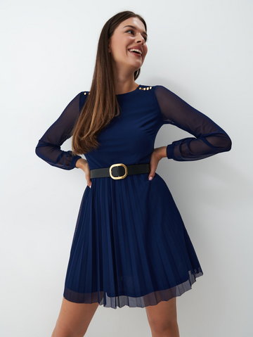 Mohito - Sukienka mini z plisowanym dołem - Niebieski