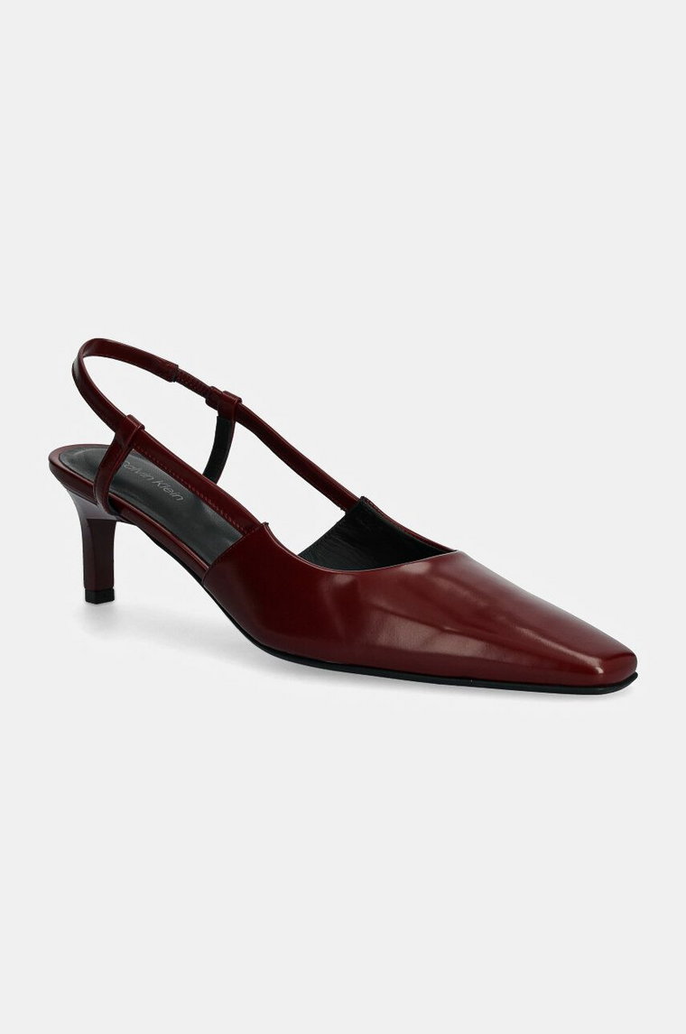 Calvin Klein szpilki skórzane HEEL SLINGBACK PUMP 50 LTH kolor bordowy HW0HW02152