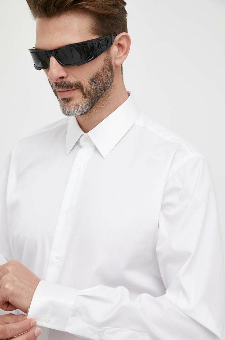 Karl Lagerfeld koszula bawełniana męska kolor biały regular z kołnierzykiem klasycznym