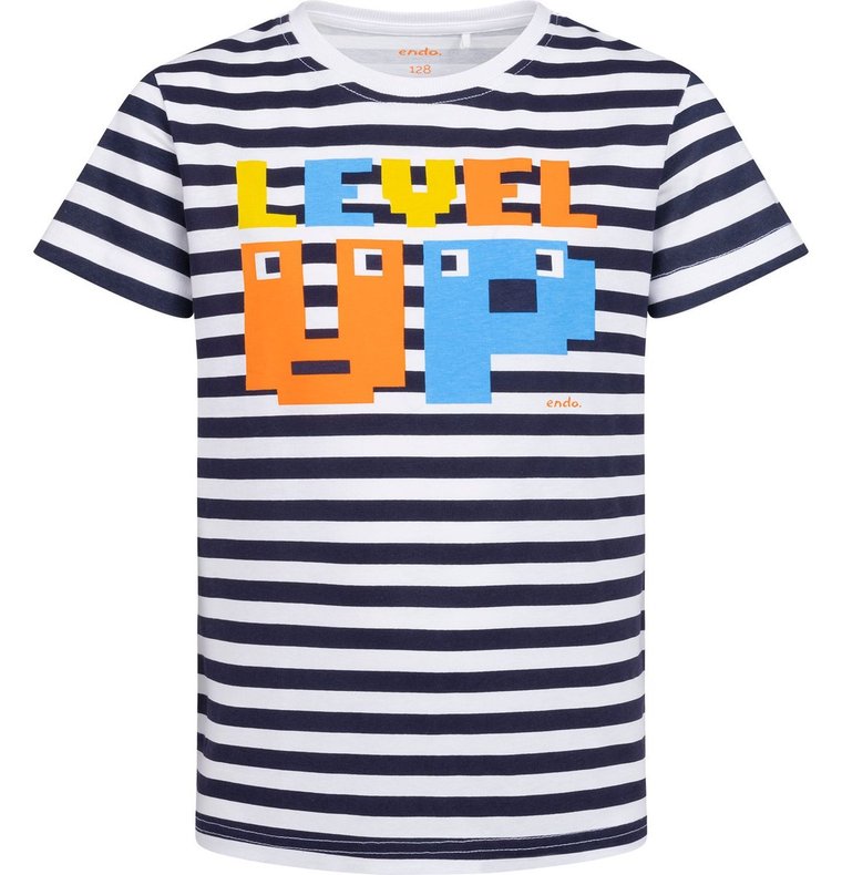 T-shirt dziecięcy chłopięcy Bawełniany biały 146 paski Level UP! Endo