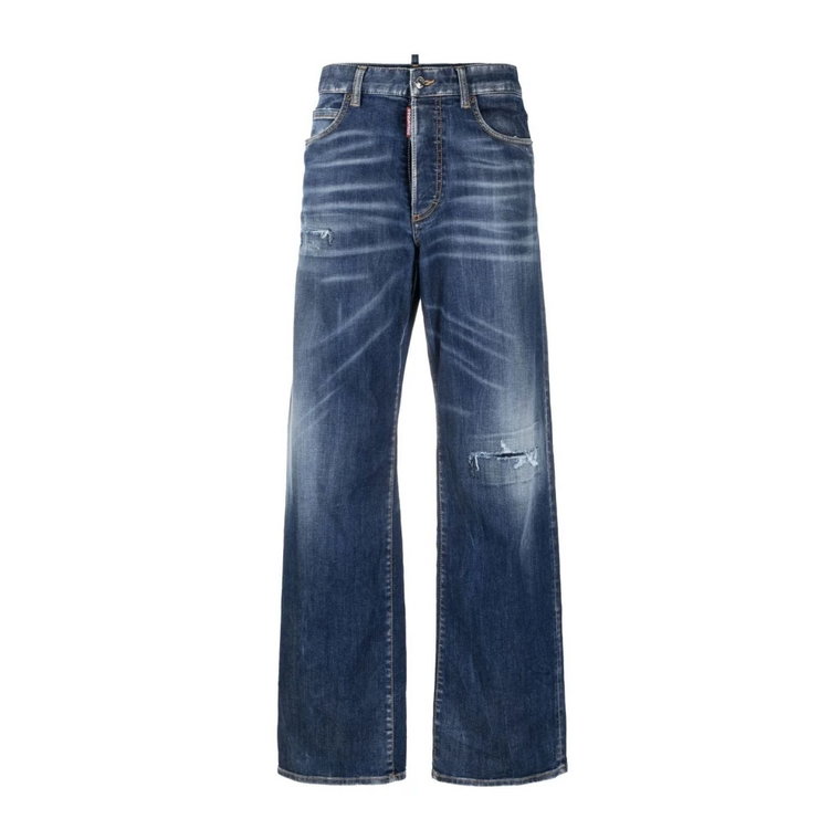 Niebieskie jeansy z wysokim stanem i szerokimi nogawkami Dsquared2