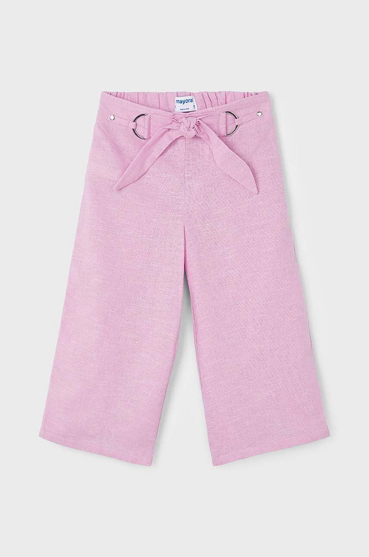 Mayoral spodnie lniane dziecięce kolor fioletowy gładkie
