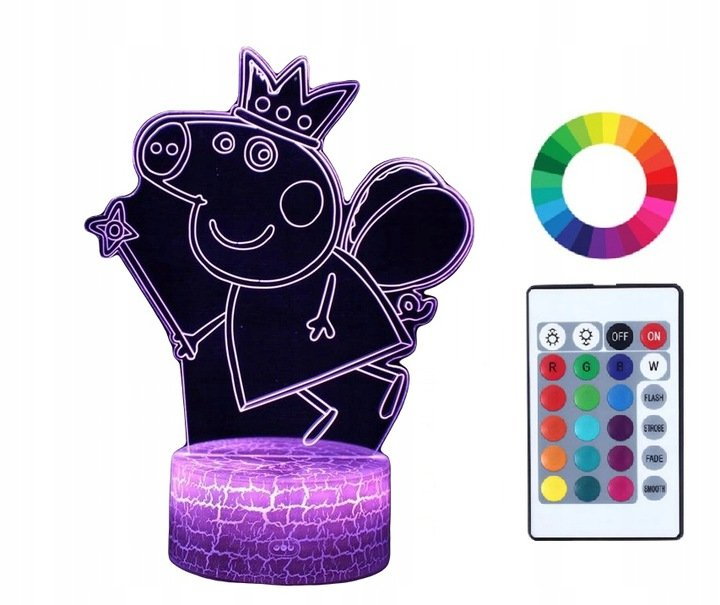 Lampka Nocna 3D LED Imię Grawer ŚWINKA PEPPA PIG