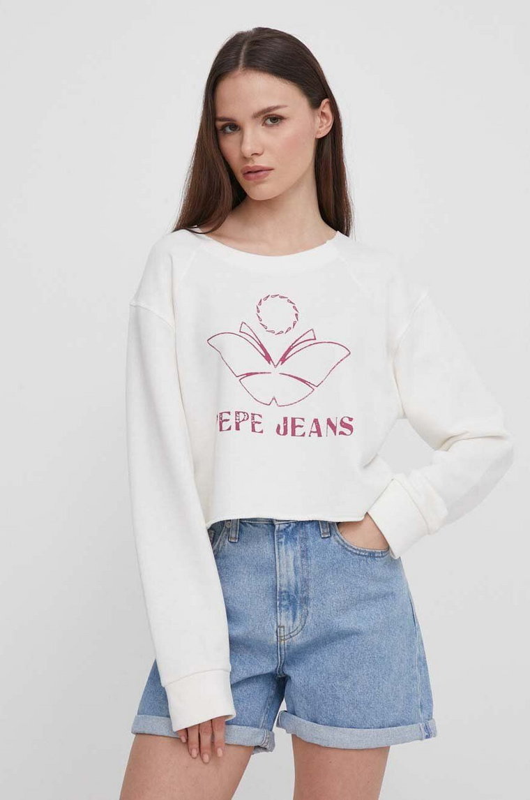 Pepe Jeans bluza bawełniana Lorelai damska kolor beżowy z nadrukiem PL581425