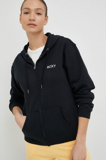 Roxy bluza damska kolor czarny z kapturem gładka