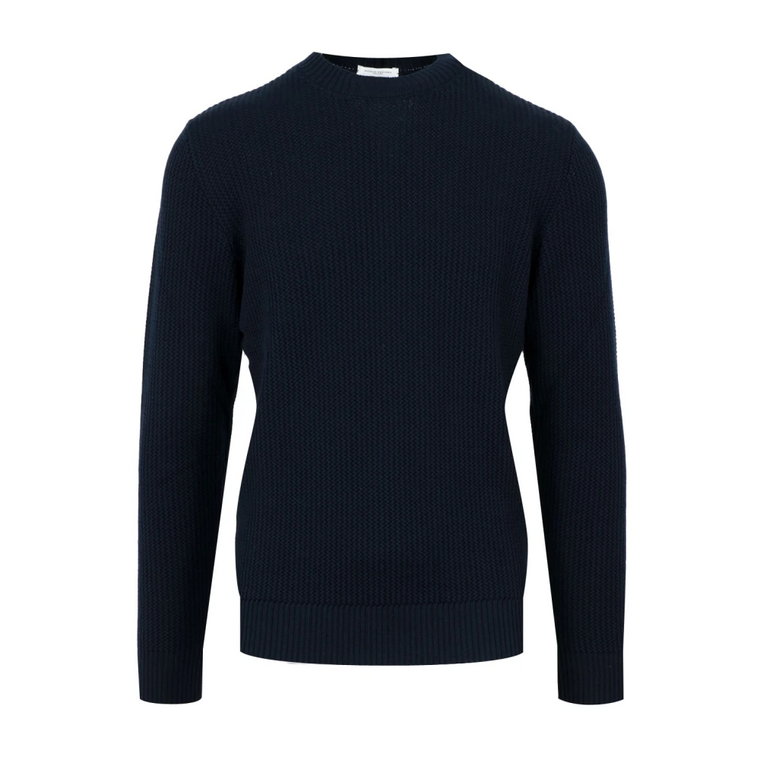 Niebieski Sweter z Wełny, O-neck, Długie Rękawy Paolo Pecora