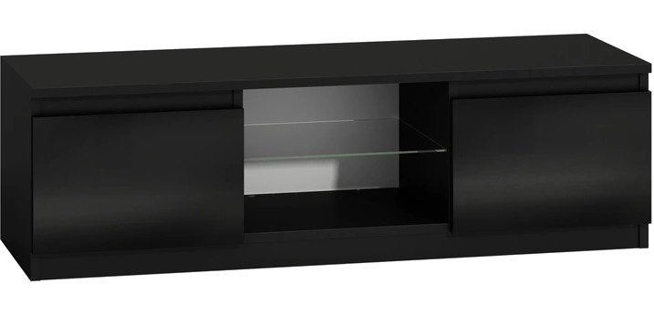 Szafka RTV, czarna lakier połysk szyba, 140x40x36 cm