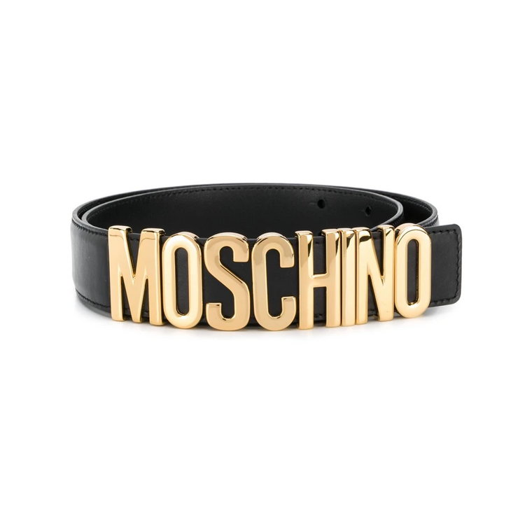Czarny Skórzany Pasek z Logo Plaque Moschino