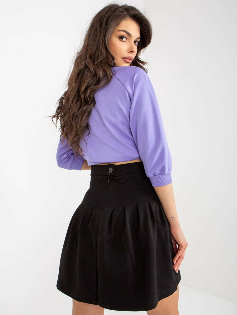 Komplet dresowy jasny fioletowy casual bluza i spódnica dekolt okrągły rękaw długi długość krótka marszczenia