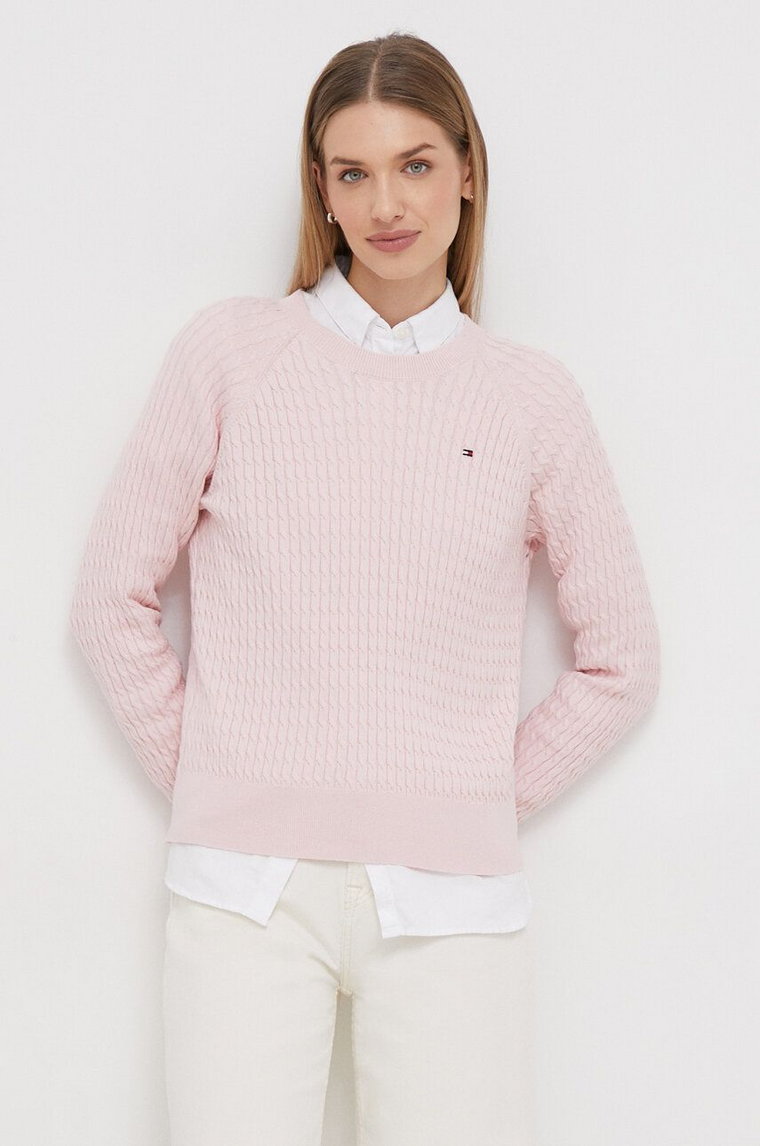 Tommy Hilfiger sweter bawełniany kolor różowy lekki