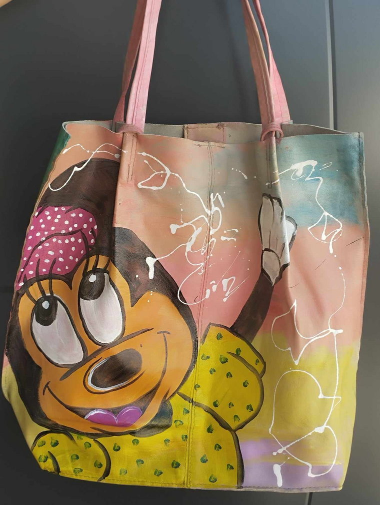 Skórzana torebka shopper ręcznie malowana - wzór 3