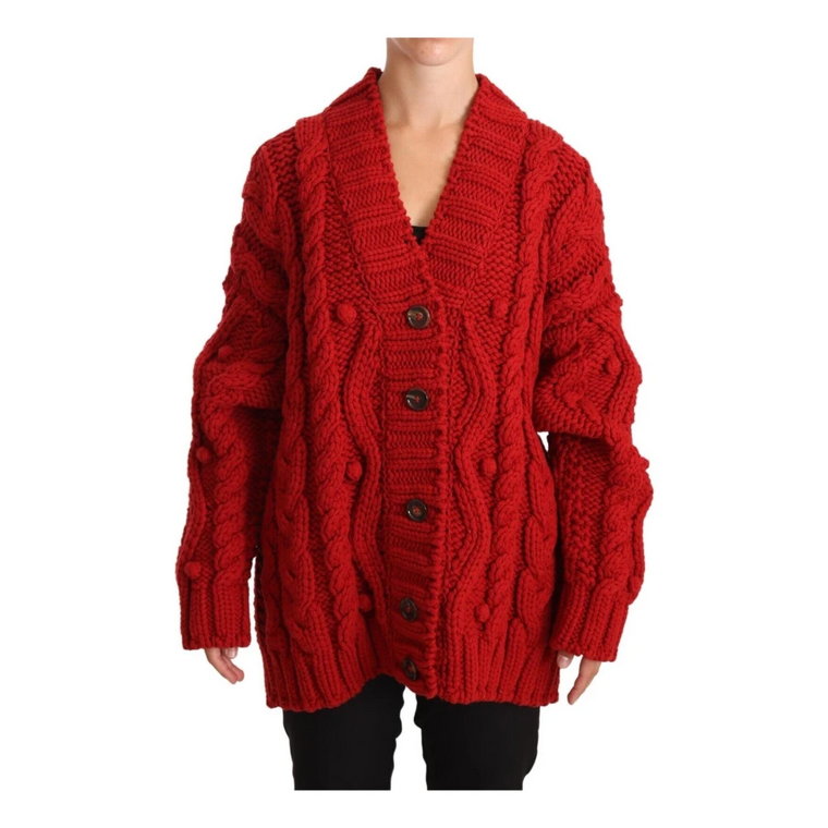 Red V-neck Wool Knit Button Cardigan Sweater Dolce & Gabbana