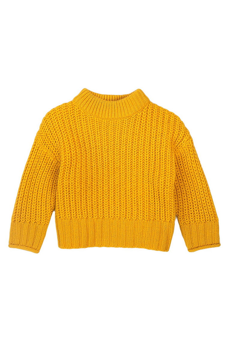 Dziewczęcy klasyczny sweter z półgolfem - żółty