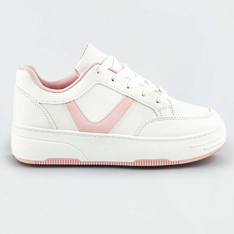 Sznurowane buty sportowe damskie biało-różowe (s070)