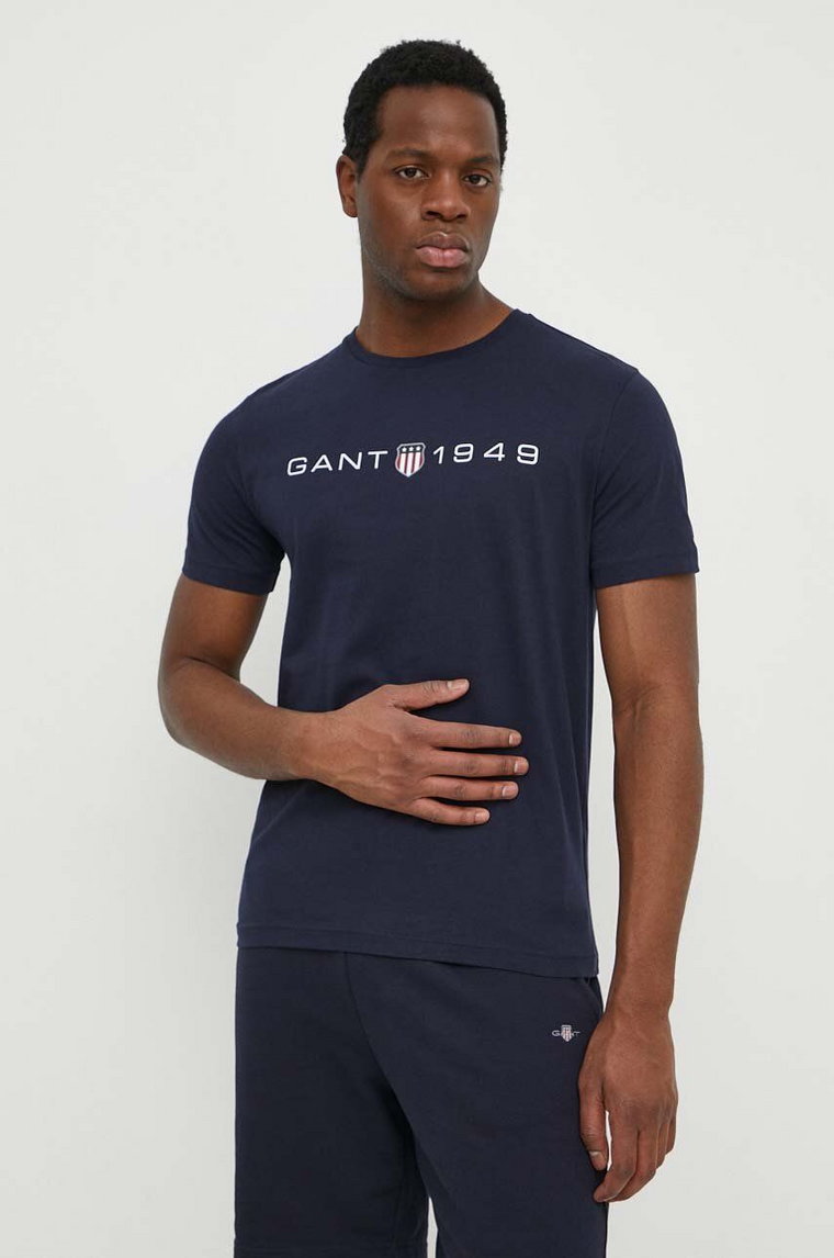 Gant t-shirt bawełniany męski kolor granatowy z nadrukiem