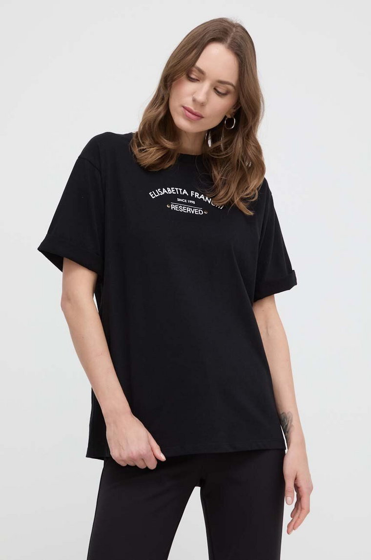 Elisabetta Franchi t-shirt bawełniany damski kolor czarny MA02342E2