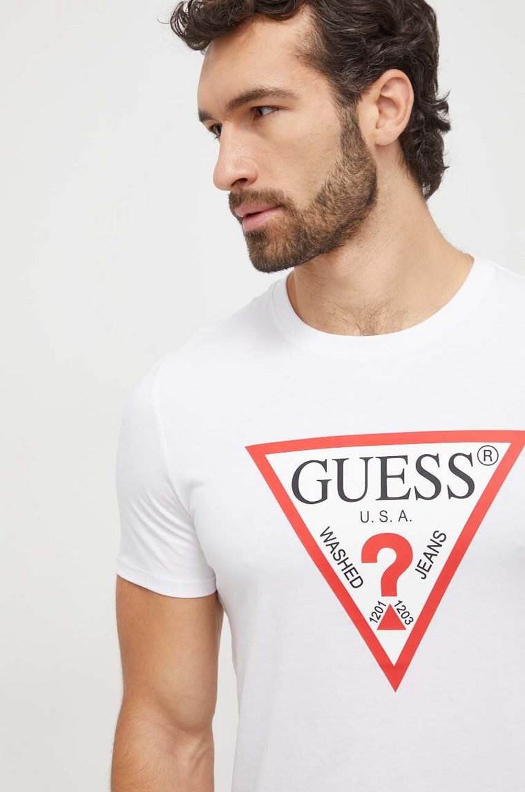 Guess t-shirt bawełniany męski kolor biały z nadrukiem M2YI71 I3Z14