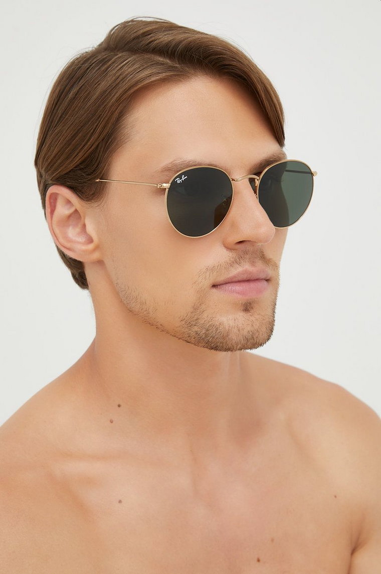 Ray-Ban okulary przeciwsłoneczne ROUND METAL męskie kolor złoty 0RB3447