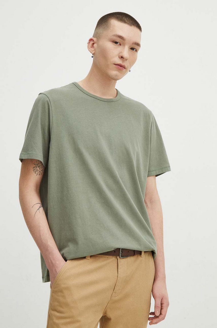 Medicine t-shirt bawełniany męski kolor zielony gładki