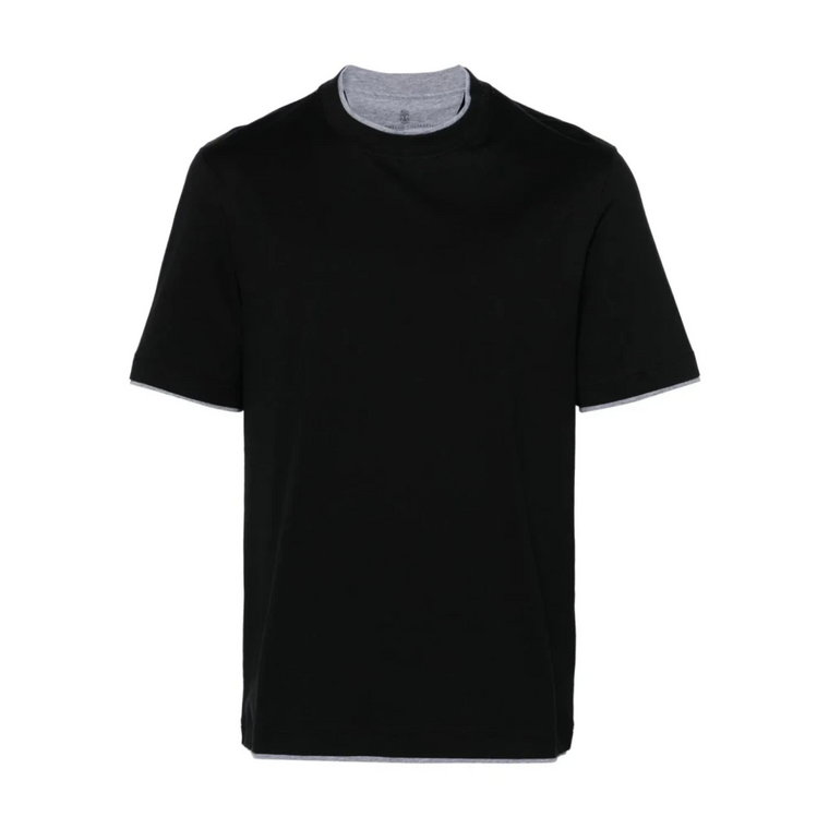 Czarne T-shirty i Pola dla mężczyzn Brunello Cucinelli