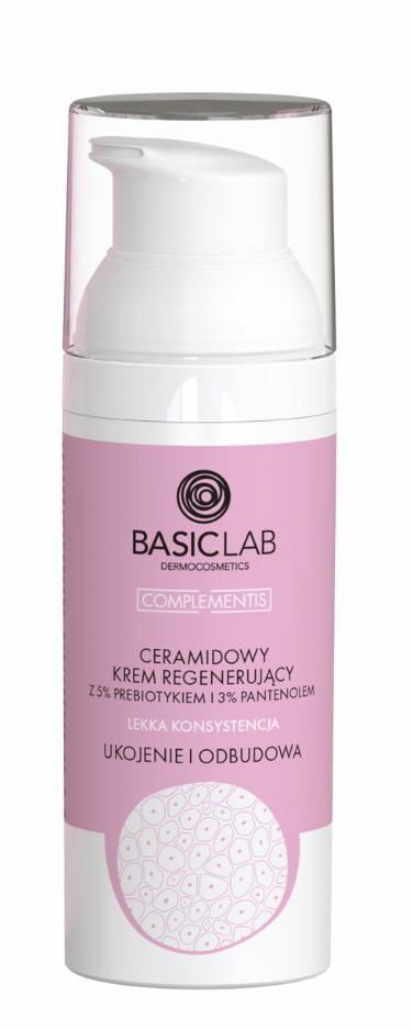 BasicLab Dermocosmetics Krem regenerujący z 5% Prebiotykiem, 3% Pantenolem lekka konsystencja 50ml