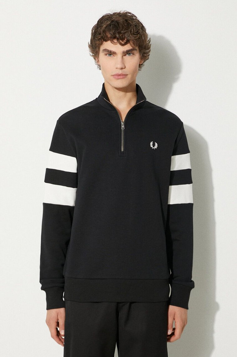 Fred Perry bluza bawełniana Tipped Sleeve Half Zip Sweat męska kolor czarny wzorzysta M5545.102