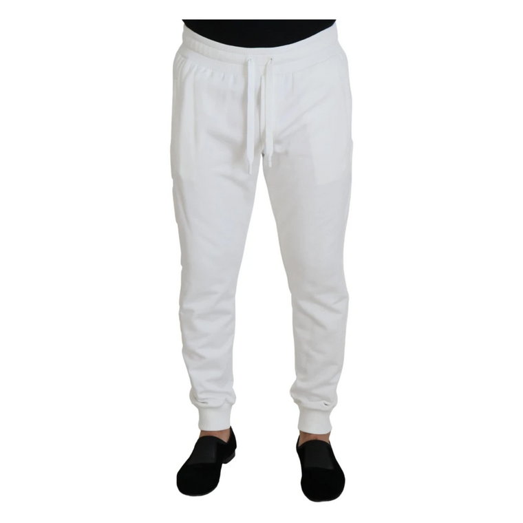 Białe Logo Bawełniane Spodnie Dresowe , Klasyczny Krój Dolce & Gabbana