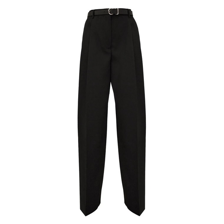 Klasyczne czarne spodnie z szerokimi nogawkami i paskiem Jil Sander