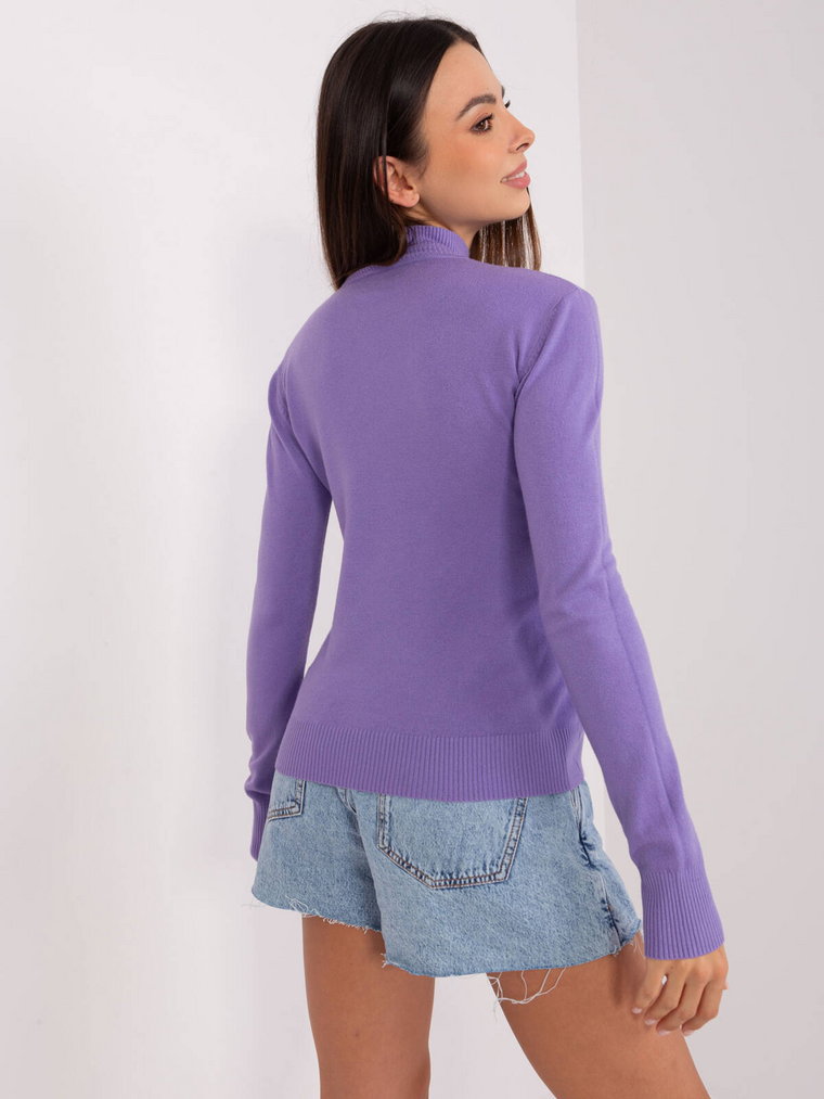Sweter z golfem fioletowy casual golf dekolt rękaw długi