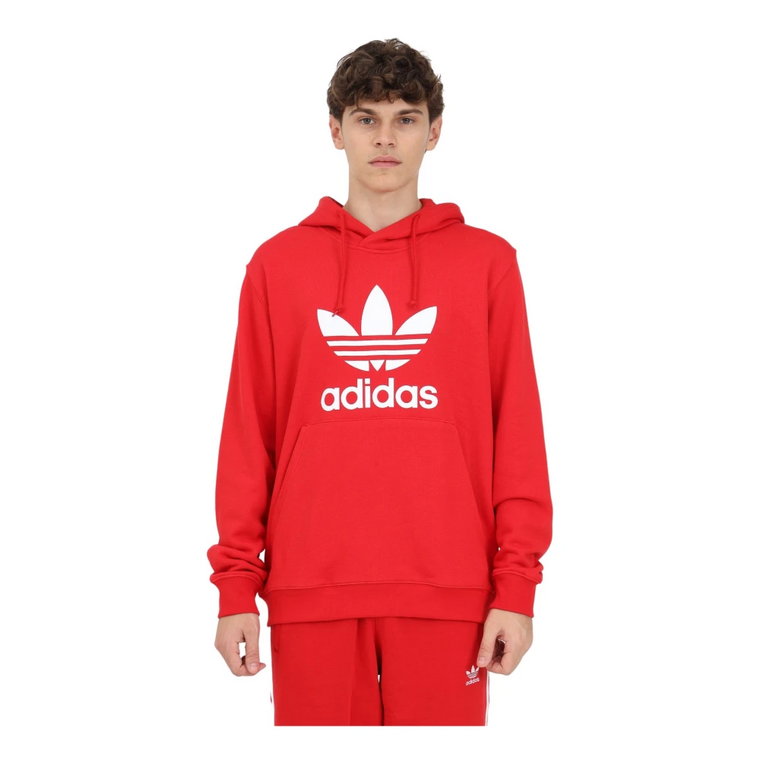 Czerwony Męski Sweter z nadrukiem Trefoil Adidas Originals
