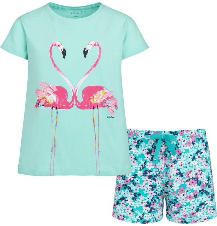 Piżama dziecięca piżamka dziewczęca bawełniana letnia 116 z Flamingami Endo